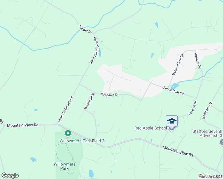 map of restaurants, bars, coffee shops, grocery stores, and more near 12 Rosedale Drive in Stafford