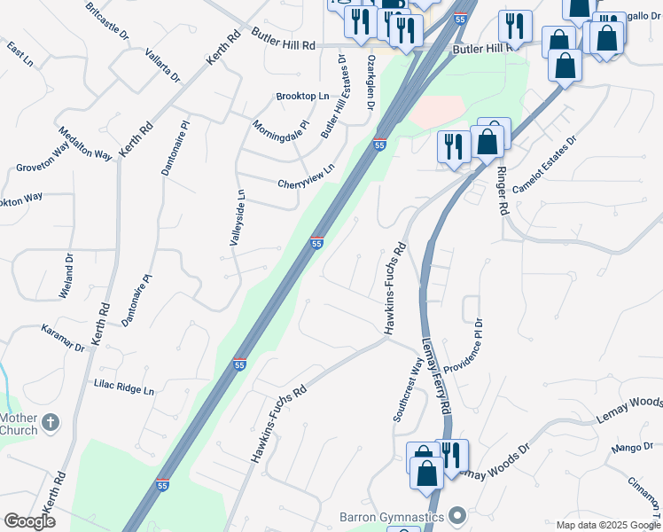 map of restaurants, bars, coffee shops, grocery stores, and more near 4420 Southview Way Drive in St. Louis