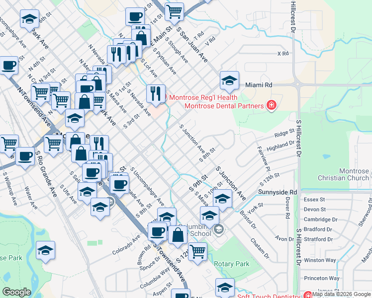 map of restaurants, bars, coffee shops, grocery stores, and more near 832 South 6th Street in Montrose