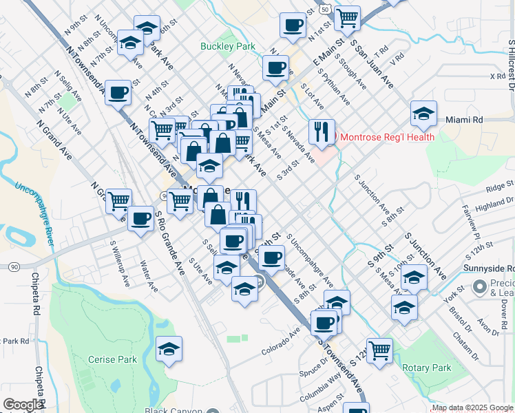 map of restaurants, bars, coffee shops, grocery stores, and more near 512 South 3rd Street in Montrose