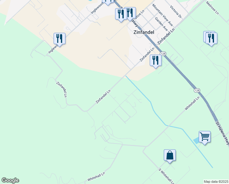 map of restaurants, bars, coffee shops, grocery stores, and more near 1765 Zinfandel Lane in St. Helena
