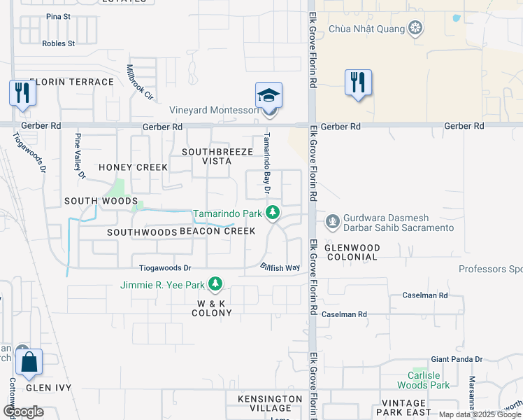 map of restaurants, bars, coffee shops, grocery stores, and more near 7704 Dolphinfish Way in Sacramento