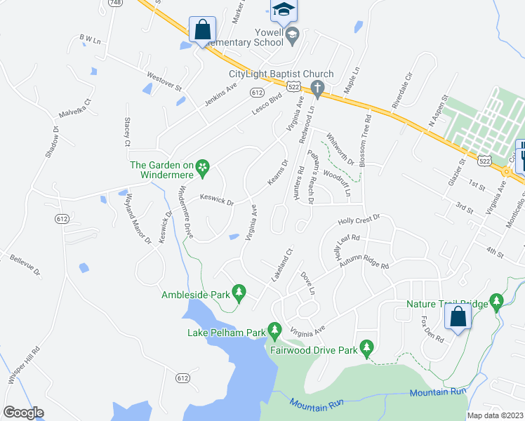 map of restaurants, bars, coffee shops, grocery stores, and more near 1093 Virginia Avenue in Culpeper