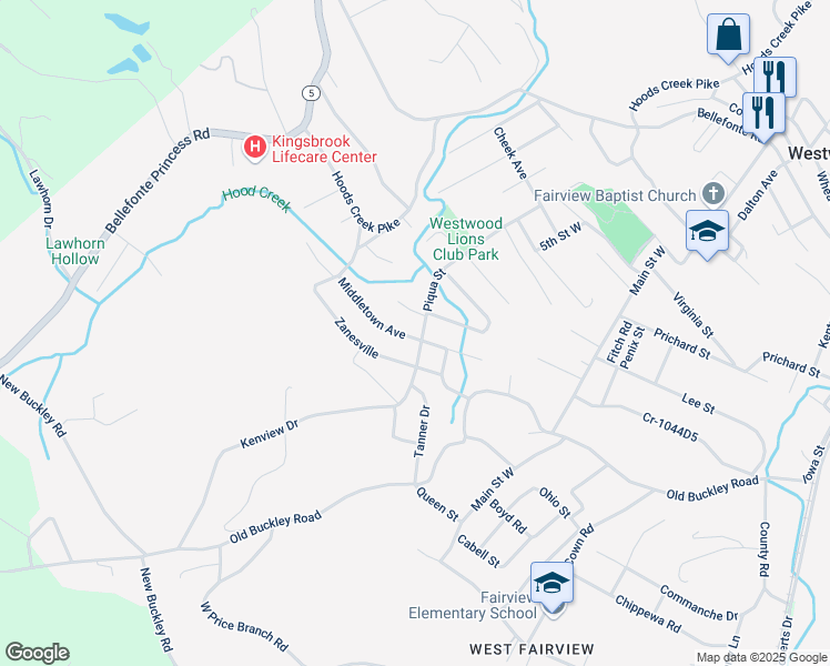 map of restaurants, bars, coffee shops, grocery stores, and more near 529 Houston Avenue in Ashland