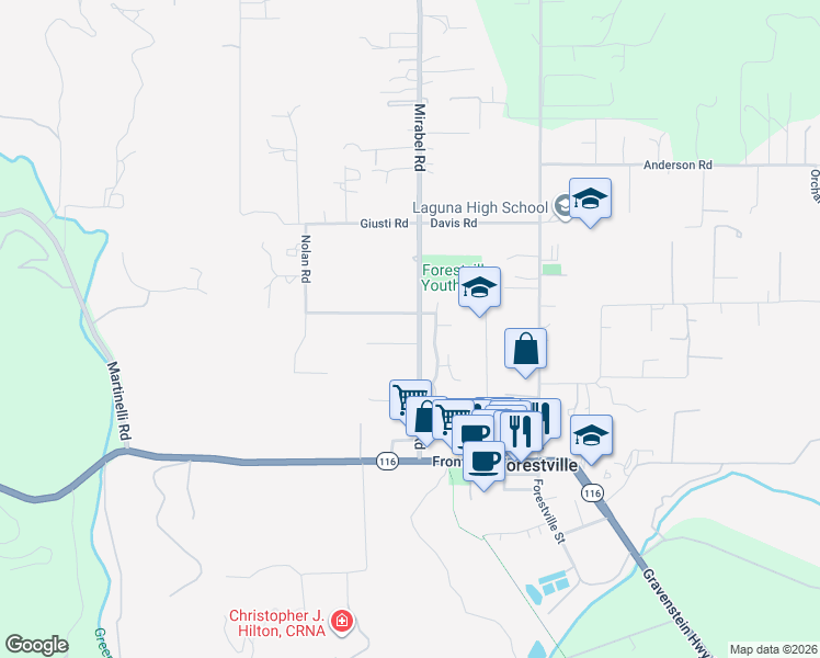 map of restaurants, bars, coffee shops, grocery stores, and more near 6805 Nolan Road in Forestville