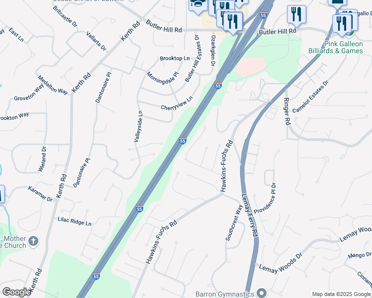 map of restaurants, bars, coffee shops, grocery stores, and more near 4420 Southview Way Drive in St. Louis