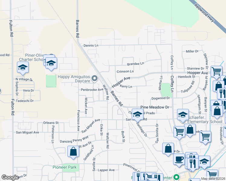 map of restaurants, bars, coffee shops, grocery stores, and more near 1708 Randon Way in Santa Rosa