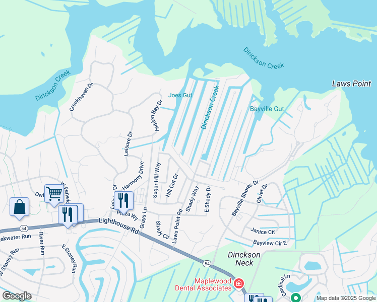 map of restaurants, bars, coffee shops, grocery stores, and more near 36955 Blue Bill Drive in Selbyville
