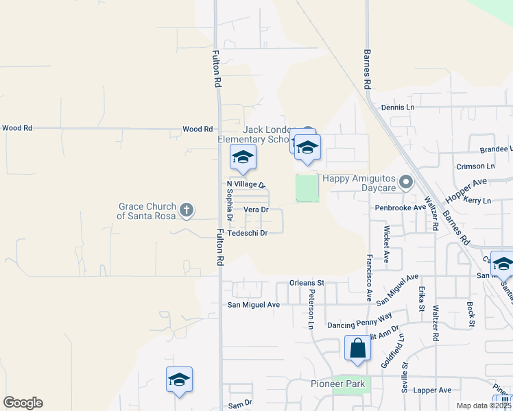 map of restaurants, bars, coffee shops, grocery stores, and more near 2417 Vera Drive in Santa Rosa