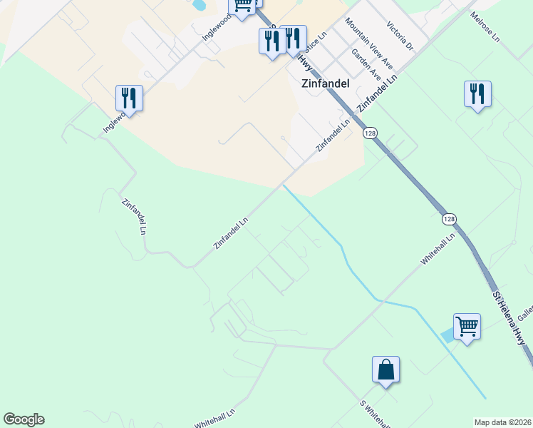 map of restaurants, bars, coffee shops, grocery stores, and more near 1765 Zinfandel Lane in St. Helena