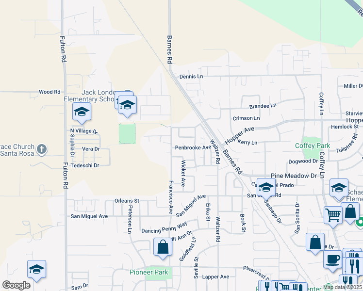 map of restaurants, bars, coffee shops, grocery stores, and more near 2439 Penbrooke Avenue in Santa Rosa