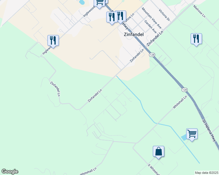 map of restaurants, bars, coffee shops, grocery stores, and more near 1765 Zinfandel Lane in St. Helena