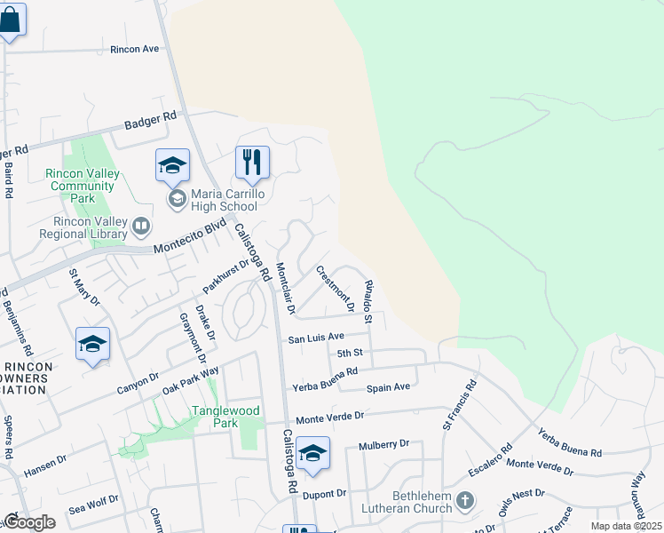map of restaurants, bars, coffee shops, grocery stores, and more near 652 Rinaldo Street in Santa Rosa