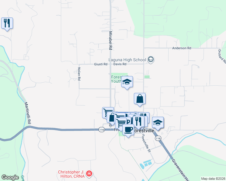 map of restaurants, bars, coffee shops, grocery stores, and more near 6805 Nolan Road in Forestville