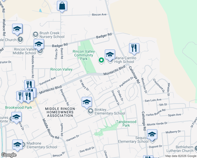 map of restaurants, bars, coffee shops, grocery stores, and more near 87 Greenrock Court in Santa Rosa