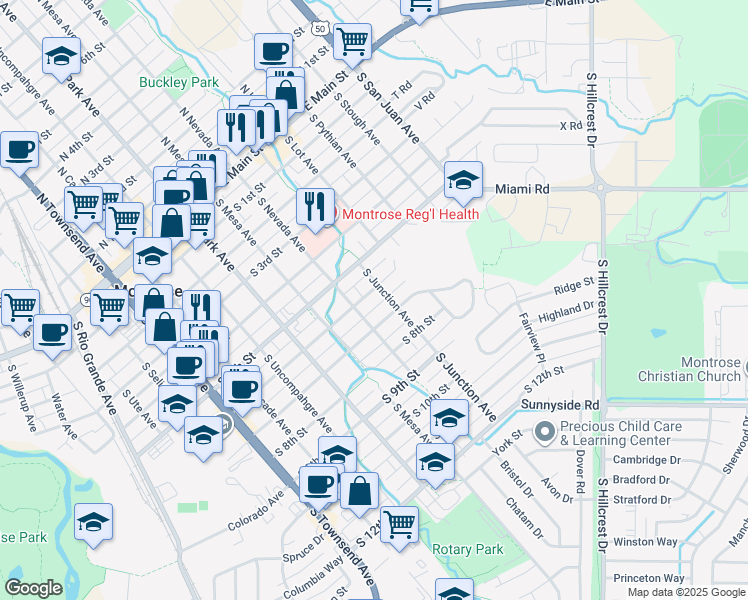 map of restaurants, bars, coffee shops, grocery stores, and more near 832 South 6th Street in Montrose