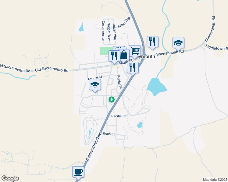 map of restaurants, bars, coffee shops, grocery stores, and more near 18483 Davis Street in Plymouth