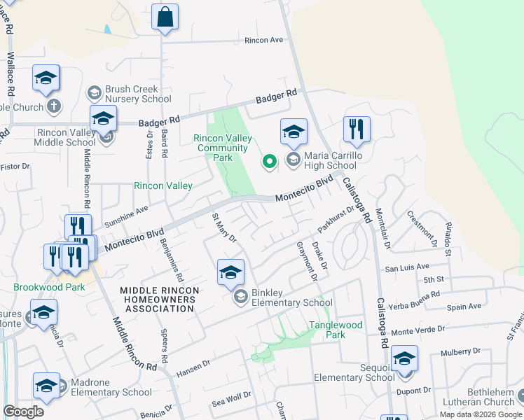 map of restaurants, bars, coffee shops, grocery stores, and more near 87 Greenrock Court in Santa Rosa