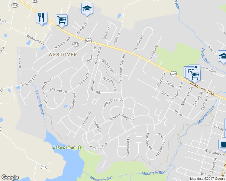 map of restaurants, bars, coffee shops, grocery stores, and more near 566 Hunters Road in Culpeper
