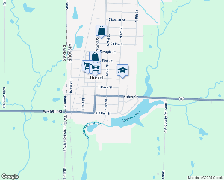 map of restaurants, bars, coffee shops, grocery stores, and more near 318 E Cass St in Drexel