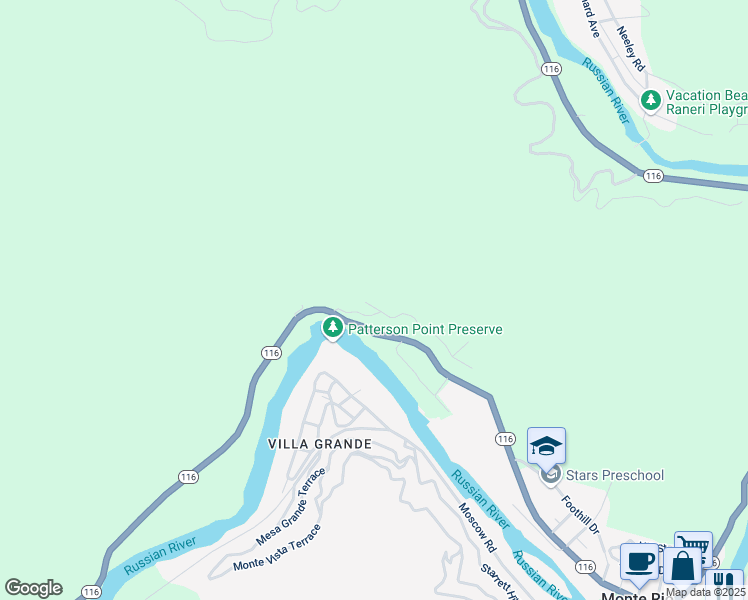 map of restaurants, bars, coffee shops, grocery stores, and more near 21942 Santa Clara Avenue in Monte Rio