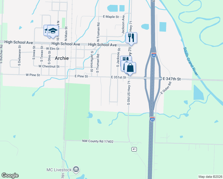 map of restaurants, bars, coffee shops, grocery stores, and more near 511 South Wilson Street in Archie