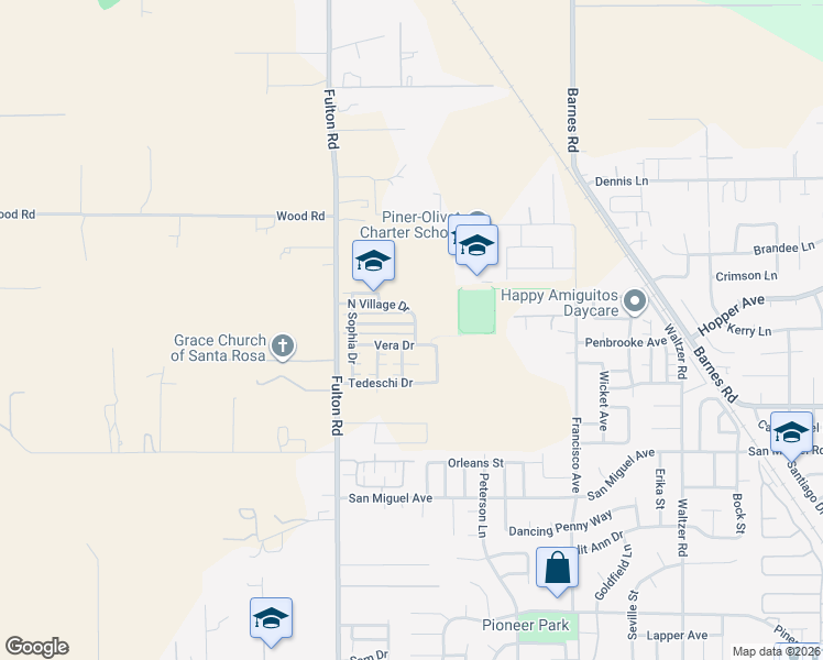 map of restaurants, bars, coffee shops, grocery stores, and more near 2417 Vera Drive in Santa Rosa