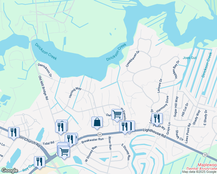 map of restaurants, bars, coffee shops, grocery stores, and more near 36980 Trout Terrace North in Selbyville