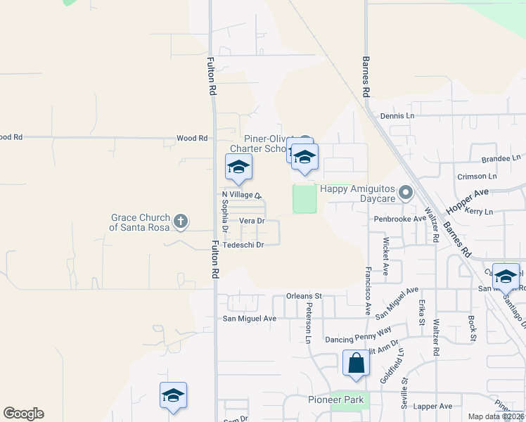 map of restaurants, bars, coffee shops, grocery stores, and more near 2417 Vera Drive in Santa Rosa