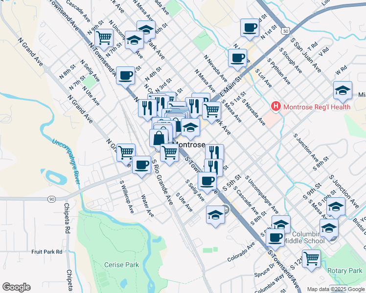map of restaurants, bars, coffee shops, grocery stores, and more near in Montrose