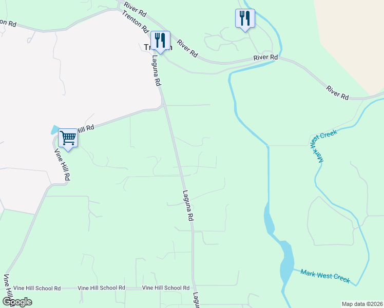 map of restaurants, bars, coffee shops, grocery stores, and more near 2594 Athena Court in Santa Rosa