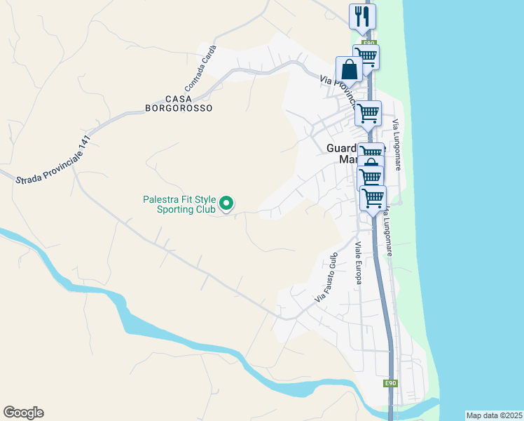 map of restaurants, bars, coffee shops, grocery stores, and more near Via Pietro Nenni in Guardavalle Marina