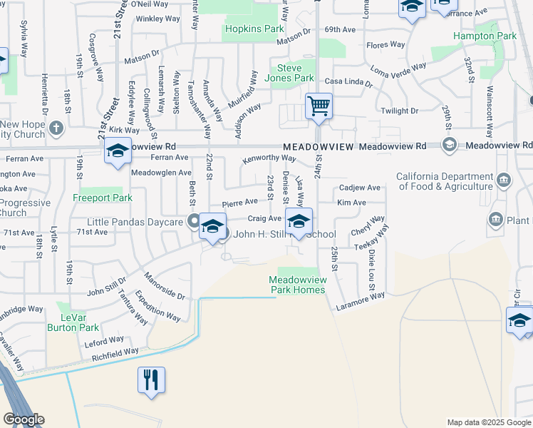 map of restaurants, bars, coffee shops, grocery stores, and more near 2295 Craig Avenue in Sacramento