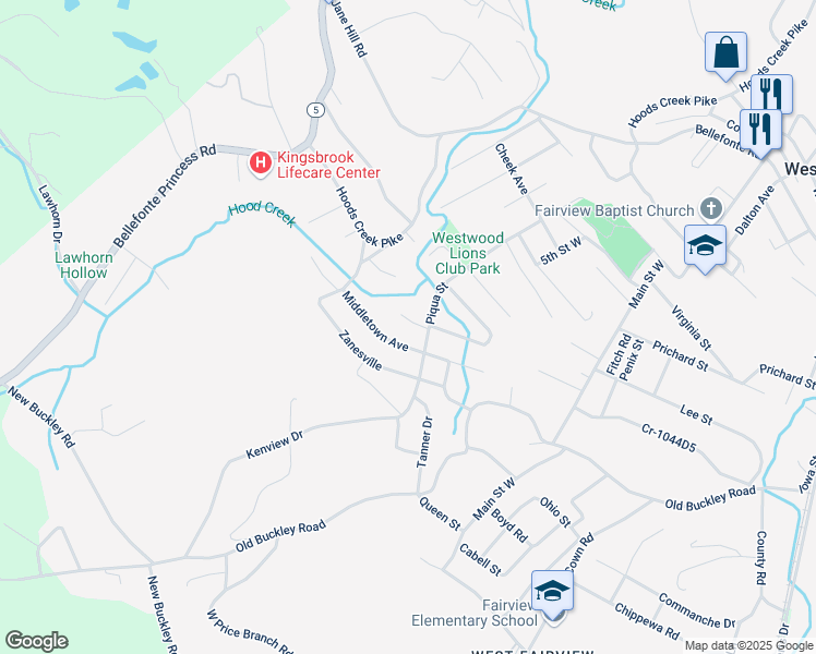 map of restaurants, bars, coffee shops, grocery stores, and more near 529 Houston Avenue in Ashland