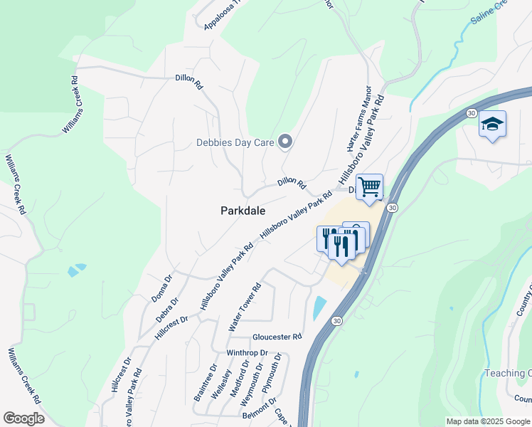 map of restaurants, bars, coffee shops, grocery stores, and more near 5436 Donald Drive in High Ridge
