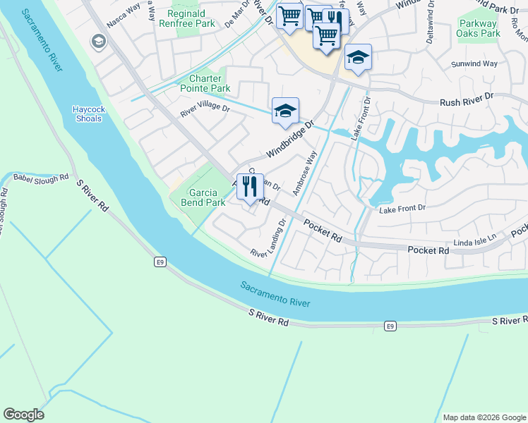 map of restaurants, bars, coffee shops, grocery stores, and more near 7709 Blackwater Way in Sacramento