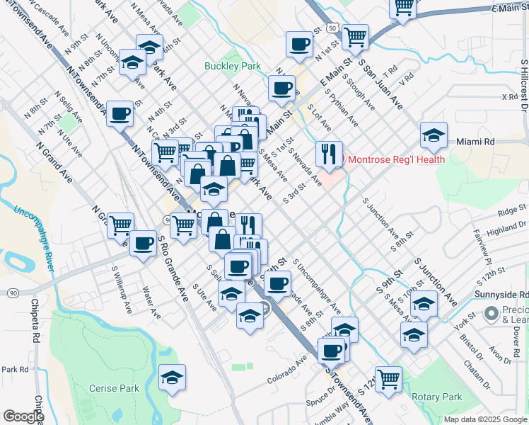 map of restaurants, bars, coffee shops, grocery stores, and more near 512 South 3rd Street in Montrose