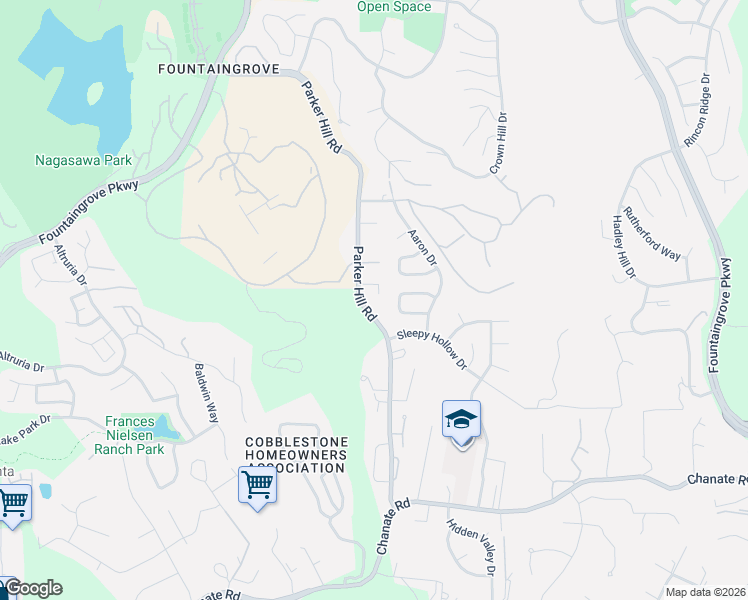 map of restaurants, bars, coffee shops, grocery stores, and more near 3473 Parker Hill Road in Santa Rosa