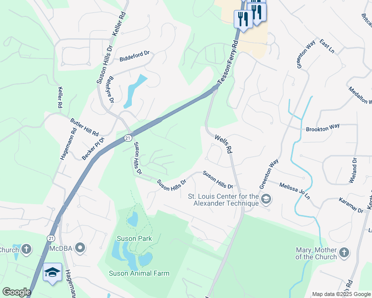 map of restaurants, bars, coffee shops, grocery stores, and more near 4407 Green Trace Lane in St. Louis