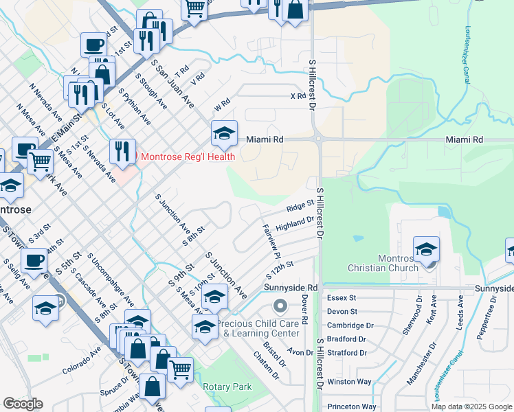 map of restaurants, bars, coffee shops, grocery stores, and more near 1031-1099 Ridge Street in Montrose