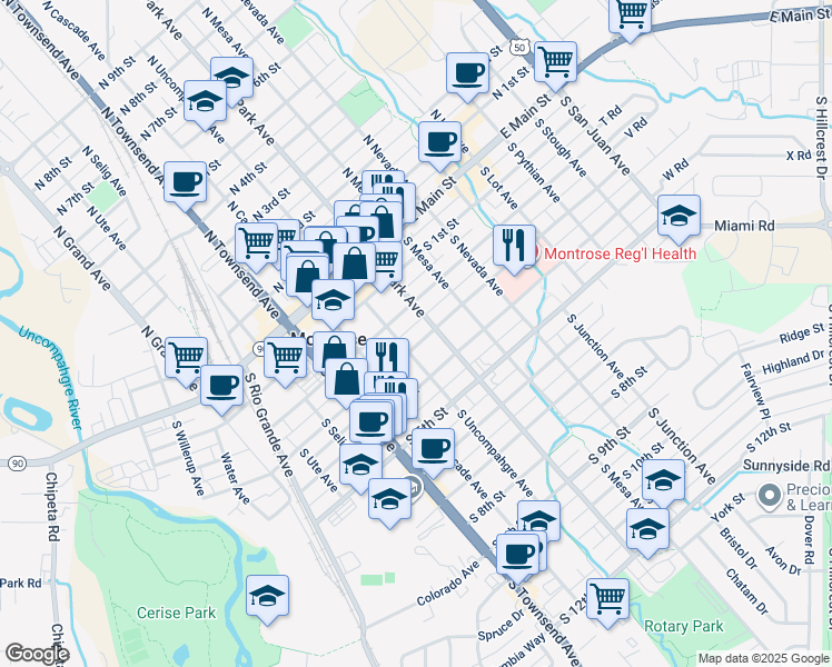 map of restaurants, bars, coffee shops, grocery stores, and more near 512 South 3rd Street in Montrose