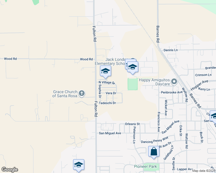 map of restaurants, bars, coffee shops, grocery stores, and more near 2417 Vera Drive in Santa Rosa