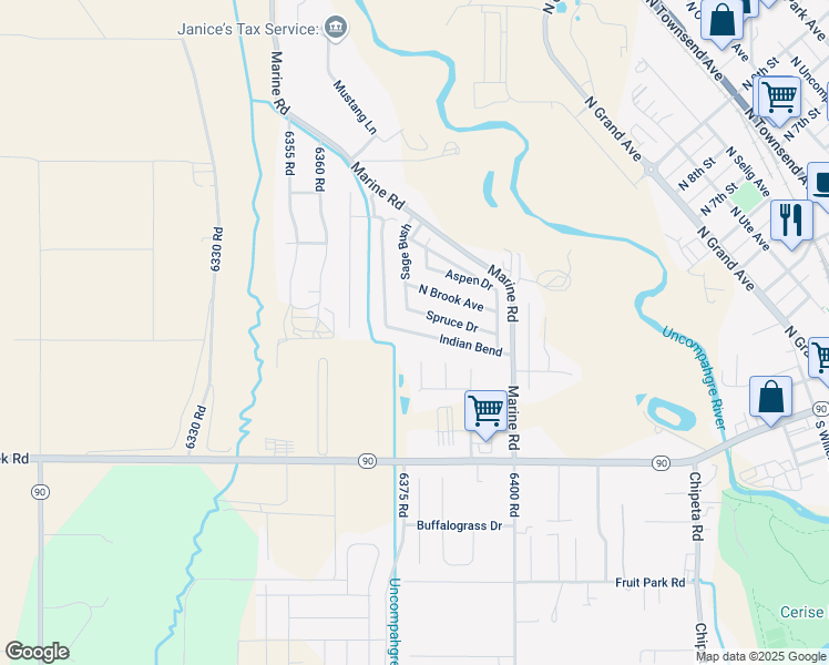 map of restaurants, bars, coffee shops, grocery stores, and more near Indian Bend in Montrose