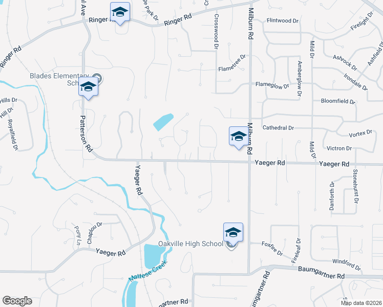 map of restaurants, bars, coffee shops, grocery stores, and more near 3015 Yaeger Road in St. Louis