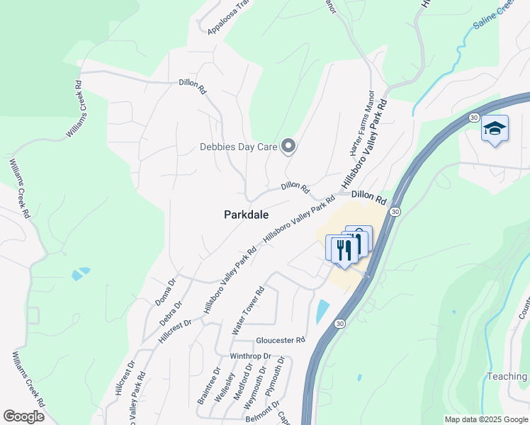 map of restaurants, bars, coffee shops, grocery stores, and more near 5436 Donald Drive in High Ridge