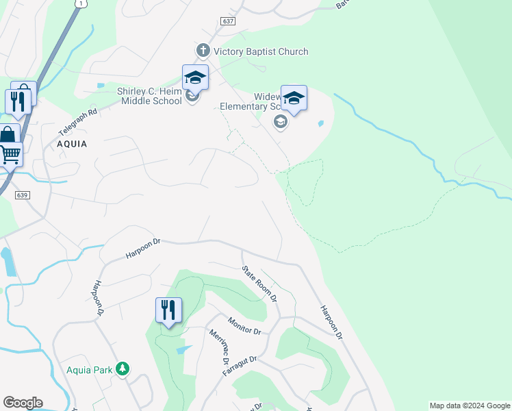 map of restaurants, bars, coffee shops, grocery stores, and more near 222 Bosun Cove in Stafford