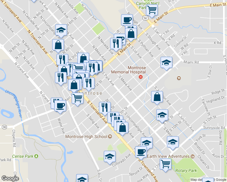 map of restaurants, bars, coffee shops, grocery stores, and more near 531 South 3rd Street in Montrose