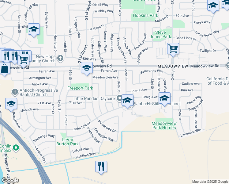map of restaurants, bars, coffee shops, grocery stores, and more near 7690 Beth Street in Sacramento