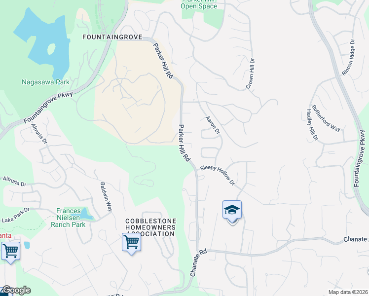 map of restaurants, bars, coffee shops, grocery stores, and more near 3473 Parker Hill Road in Santa Rosa