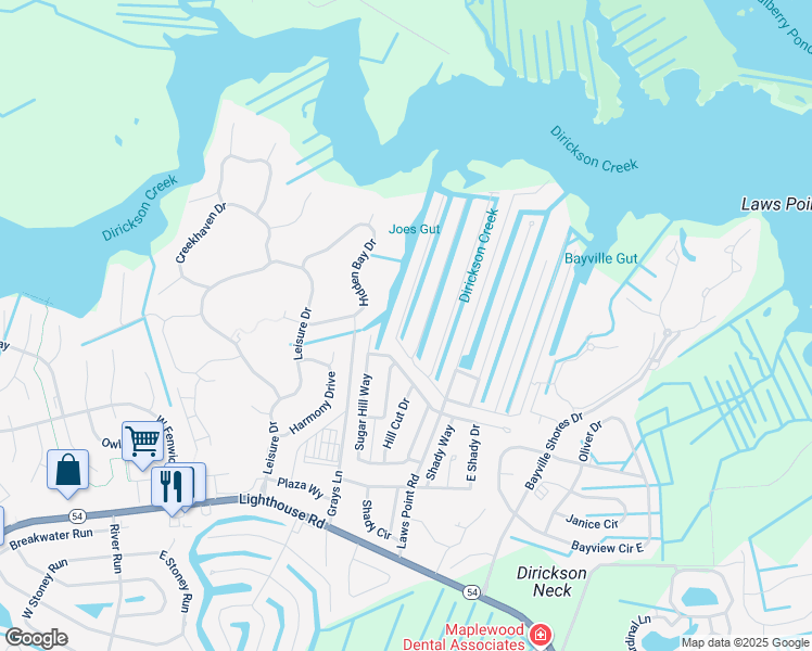 map of restaurants, bars, coffee shops, grocery stores, and more near 36928 Pintail Drive in Selbyville